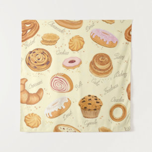 Assorted Pastries: Tasty Seamless Pattern. Tapestry