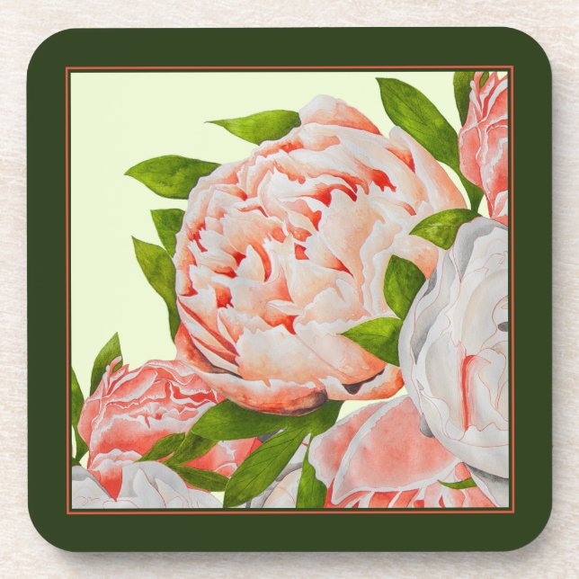 Assorted Peonies on a Coaster Set (Front)