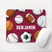 Assorted Sports Custom Name Red Mouse Pad (With Mouse)