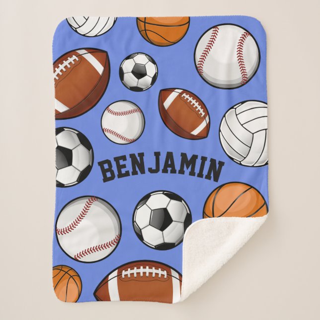 Assorted Sports Player Custom Name Baby Blue Sherpa Blanket (Front)