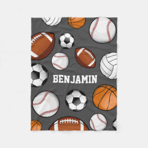 Assorted Sports Player Custom Name Grey Fleece Blanket