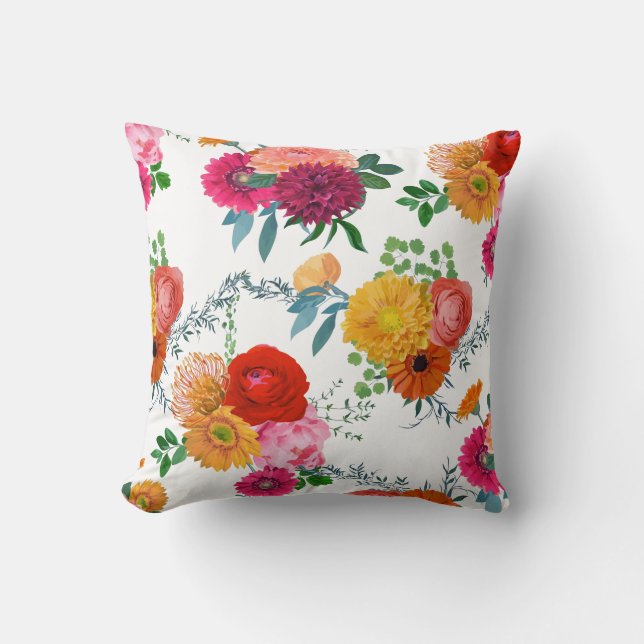 Assorted Spring Flowers Watercolors Illustration Cushion (Front)