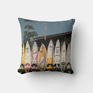 Assorted surfing boards stands on open field in th cushion