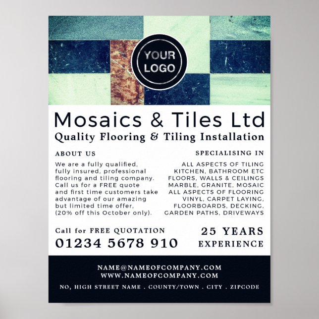 Assorted Tiles, Floorer, Tile Installer Advert Poster (Front)