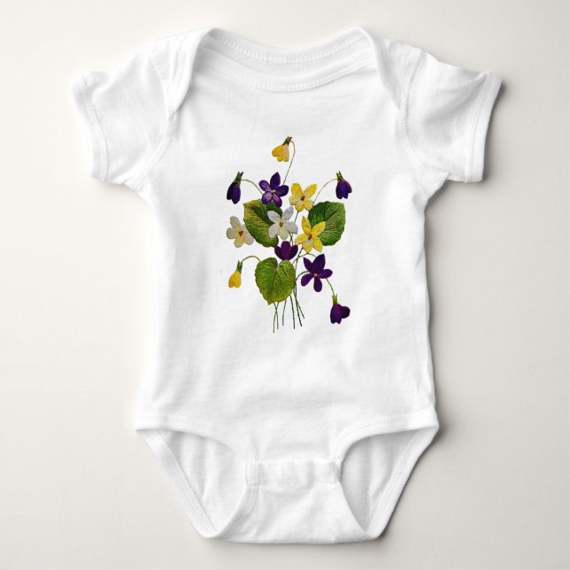 Assorted Wild Violets Done in Crewel Embroidery Baby Bodysuit (Front)