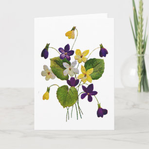 Assorted Wild Violets Done in Crewel Embroidery Card