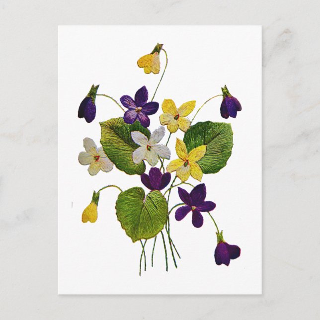 Assorted Wild Violets Done in Crewel Embroidery Postcard (Front)