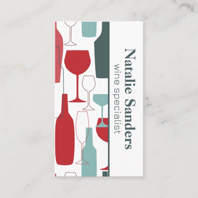 Assorted Wine Bottles and Glassware Pattern Business Card (Front)