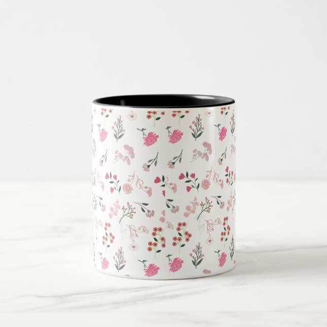 Assortment of Delicate Spring Flowers in Pattern  Two-Tone Coffee Mug (Center)