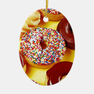 Assortment of delicious doughnuts ceramic ornament