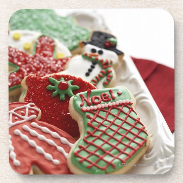 assortment of festive holiday cookies coaster (Front)