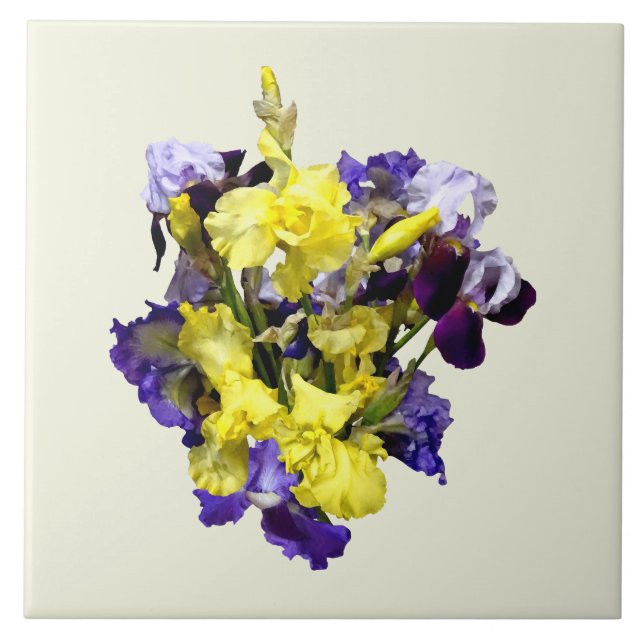 Assortment of Irises Yellow and Purple Ceramic Tile (Front)