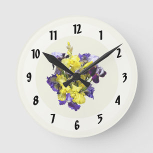 Assortment of Irises Yellow and Purple Round Clock