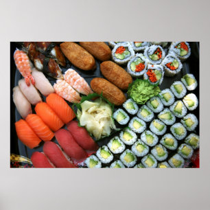 Assortment of Japanese sushi favorites Poster