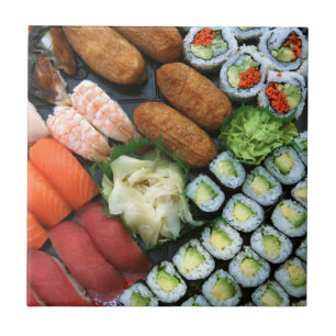 Assortment of Japanese sushi favourites Ceramic Tile