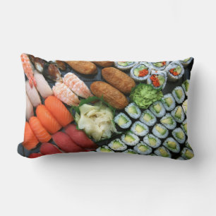Assortment of Japanese sushi favourites Lumbar Cushion