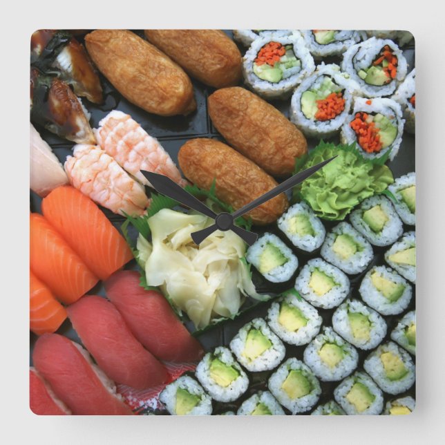 Assortment of Japanese sushi favourites Square Wall Clock (Front)