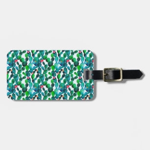 Assortment of Rounded Watercolor Cactus Luggage Tag
