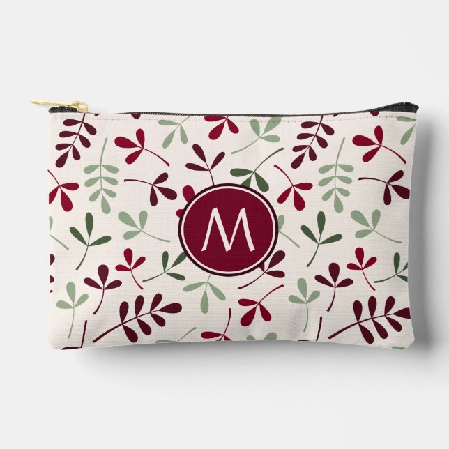 Asstd Leaves Pattern Reds Grns Crm (Personalised) Accessory Pouch (Front)