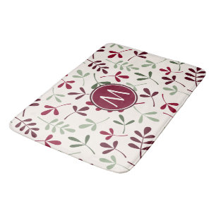 Asstd Leaves Ptn Reds Greens Cream (Personalised) Bath Mat
