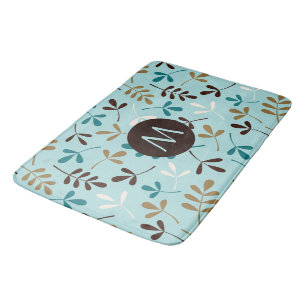 Asstd Leaves Teals Crm Gld Brwn Ptn (Personalised) Bath Mat