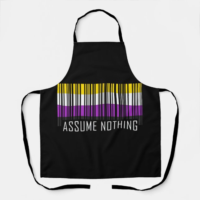 Assume Nothing Nonbinary  Flag  Barcode Enby Apron (Front)