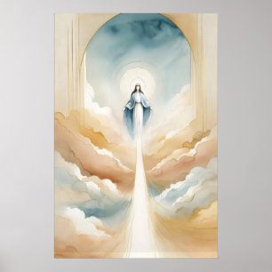 Assumption Of Mary Minimalist Watercolor Christian Poster