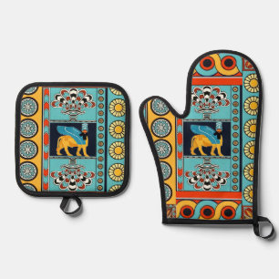 Assyrian Artwork Oven Mitt and Pot Holders Oven Mitt & Pot Holder Set