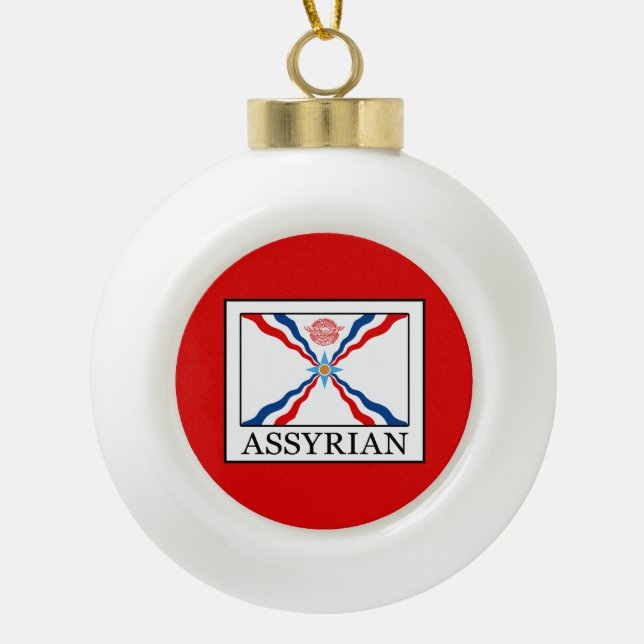 Assyrian Ceramic Ball Christmas Ornament (Front)