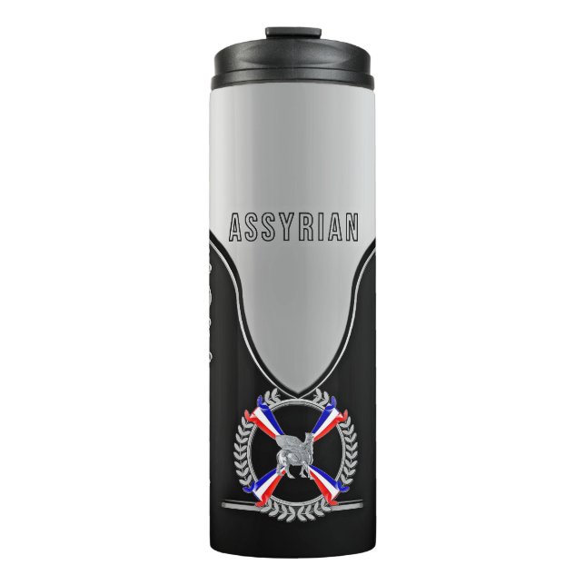 Assyrian Flag and Lamassu Thermal Tumbler (Front)