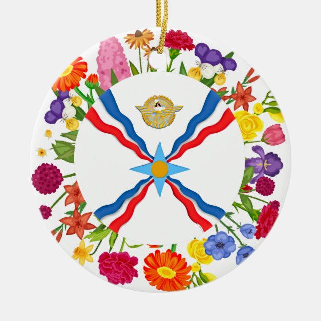 Assyrian Flag Ceramic Circle Ornament (Front)