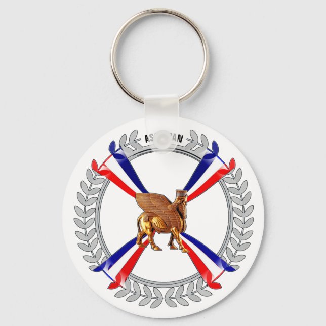 Assyrian Lamassu & Flag Keychain (Front)