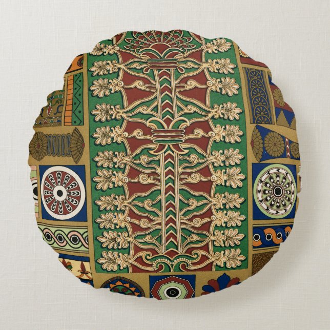 Assyrian Retro Pattern Round Cushion (Front)