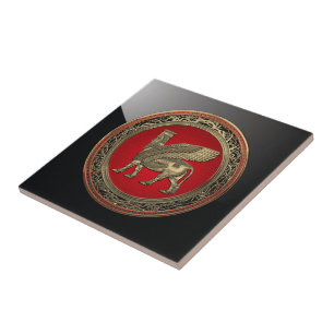 Assyrian Winged Bull - Gold Lamassu Ceramic Tile