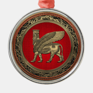 Assyrian Winged Bull - Gold Lamassu Metal Ornament
