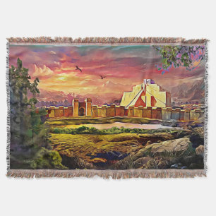 Assyrian ziggurat Cotton Throw Blanket