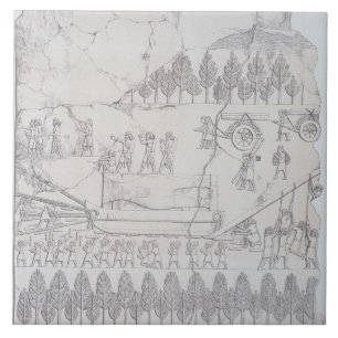 Assyrians moving a Winged Bull on a Sledge, from ' Ceramic Tile
