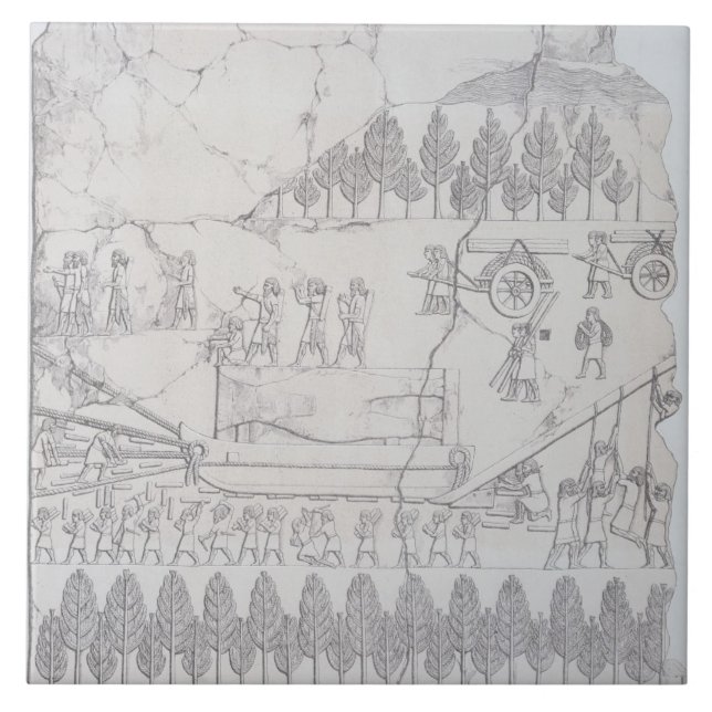 Assyrians moving a Winged Bull on a Sledge, from ' Ceramic Tile (Front)