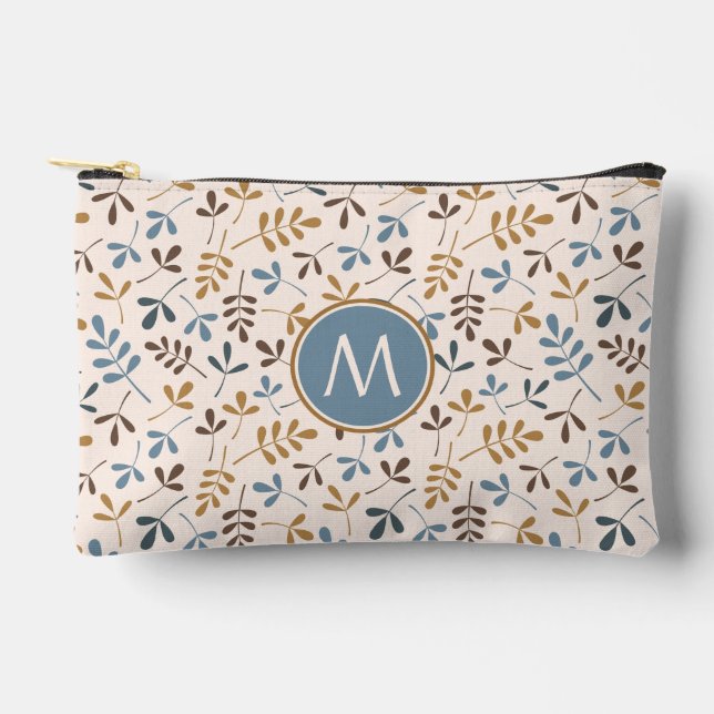Astd Leaves Rpt Ptn Bls Brwn Gld Crm(Personalised) Accessory Pouch (Front)