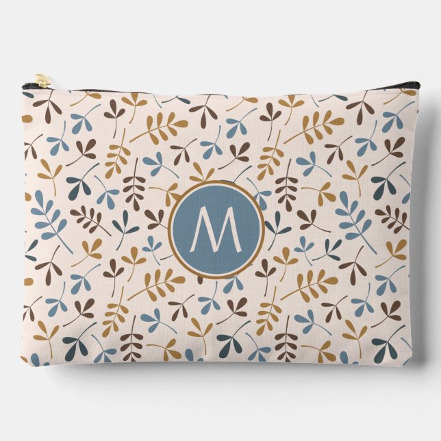 Astd Leaves Rpt Ptn Bls Brwn Gld Crm(Personalised) Accessory Pouch (Front)