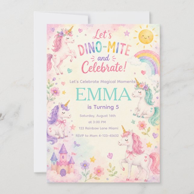 astel Unicorn Birthday Invitation Template (Front)