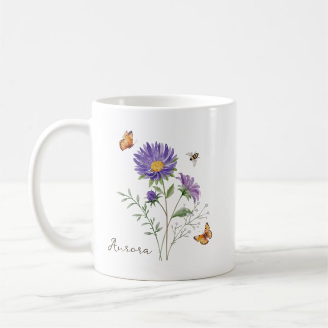 Aster Birth Month Flower Coffee Mug (Left)
