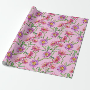 Aster Birthday Flower of September Watercolor Wrapping Paper