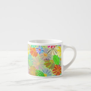 ASTER & CONE FLOWERS & TROPICAL LEAVES WATERCOLOR ESPRESSO CUP