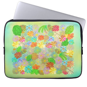 ASTER & CONE FLOWERS & TROPICAL LEAVES WATERCOLOR LAPTOP SLEEVE