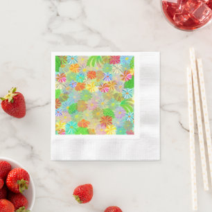 Aster & Cone flowers & tropical leaves watercolor Napkin