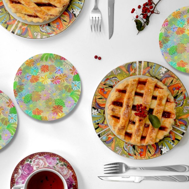 Aster & Cone flowers & tropical leaves watercolor  Paper Plate (Creator Uploaded)