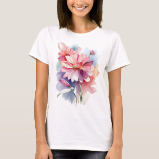 Aster Flower Watercolor Illustration T-Shirt