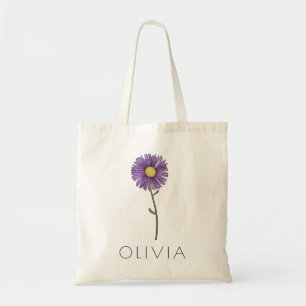ASTER September Birth Flower Custom Name Tote Bag