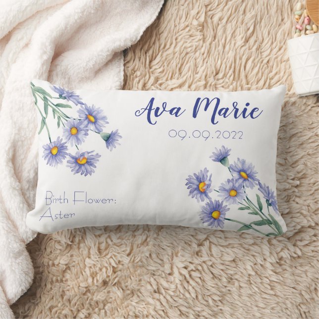 Aster September Birth Month Flower Lumbar Cushion (Blanket)